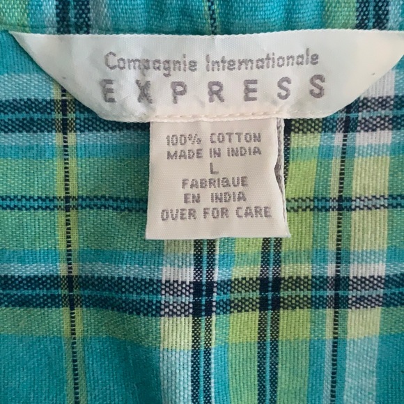 LARGE Blue/Green Express Plaid Cropped Top - Picture 2 of 6